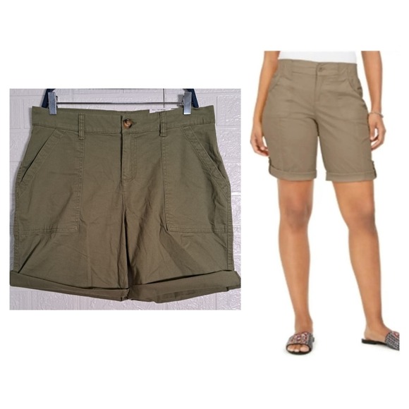 Style & Co Roll Cuff Bermuda Shorts 12 Dry Grass - Picture 1 of 11